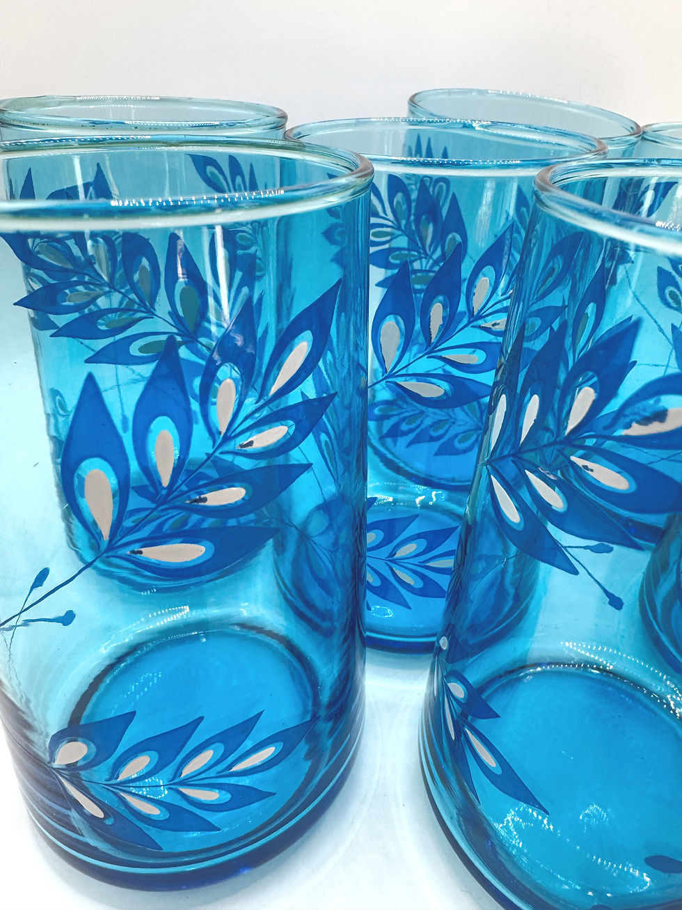 Thumbnail: Set of 7 Libbey Bright Blue Tumblers