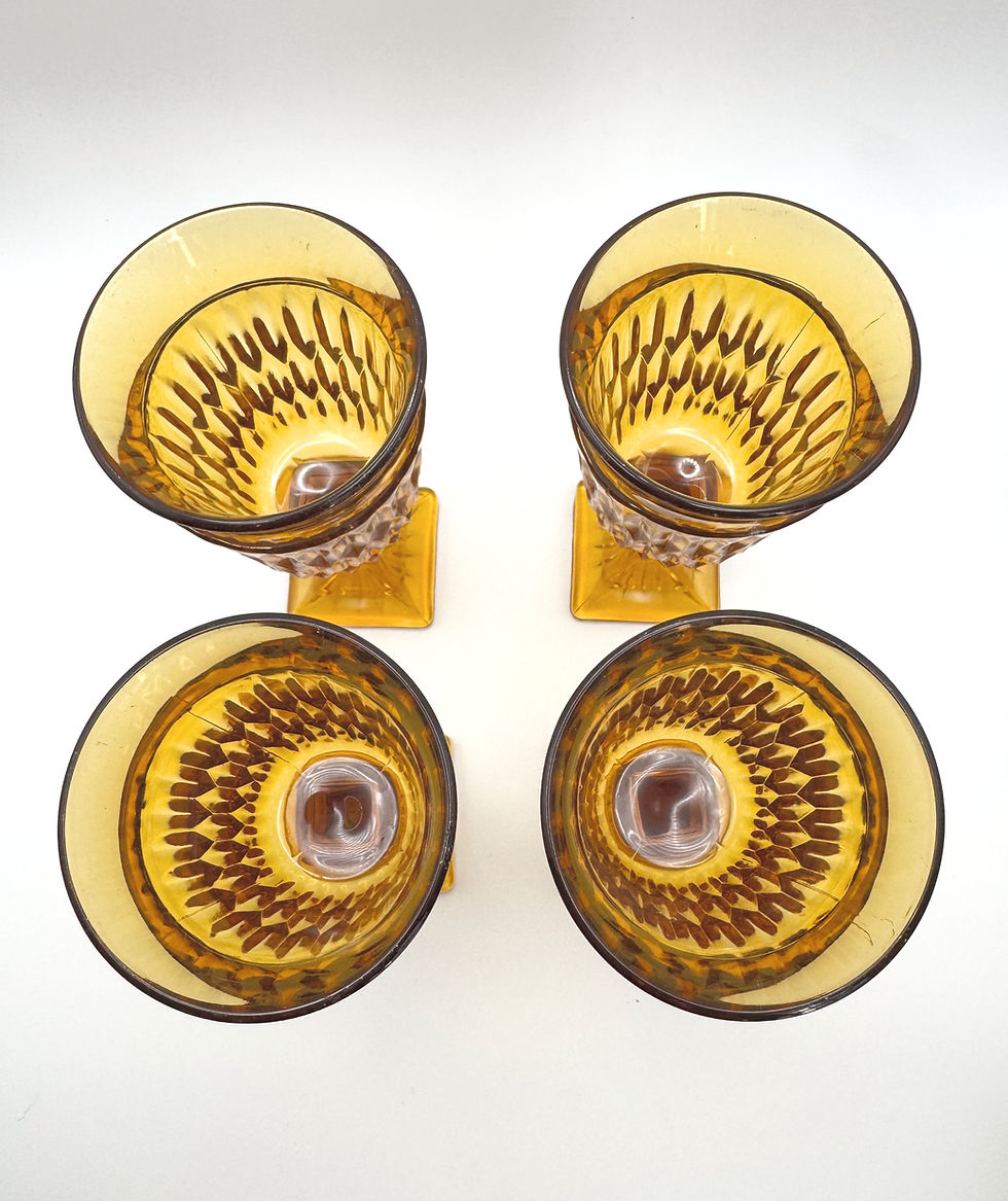 Thumbnail: Set of 4 Indiana Glass 1968 Mount Vernon Diamond Point Amber Goblet