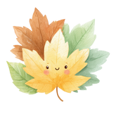 Fall colored leaves- one with a smiley face
