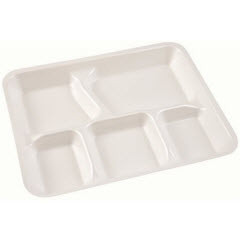 5-Compartment White Foam School Lunch Tray 500/case | Tri-State