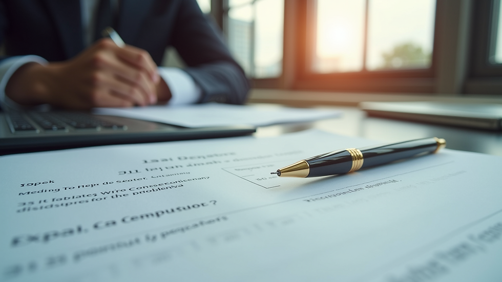 Close-up view of legal documents and a pen on a desk
