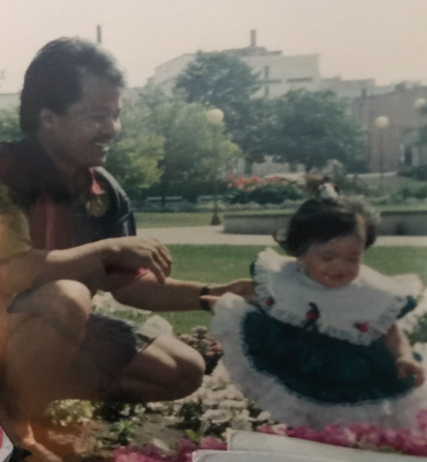 Baby Melise with her dad, Yan.