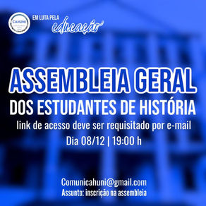 Próxima Assembleia de alunos 08/12 às 19h via Google Meet