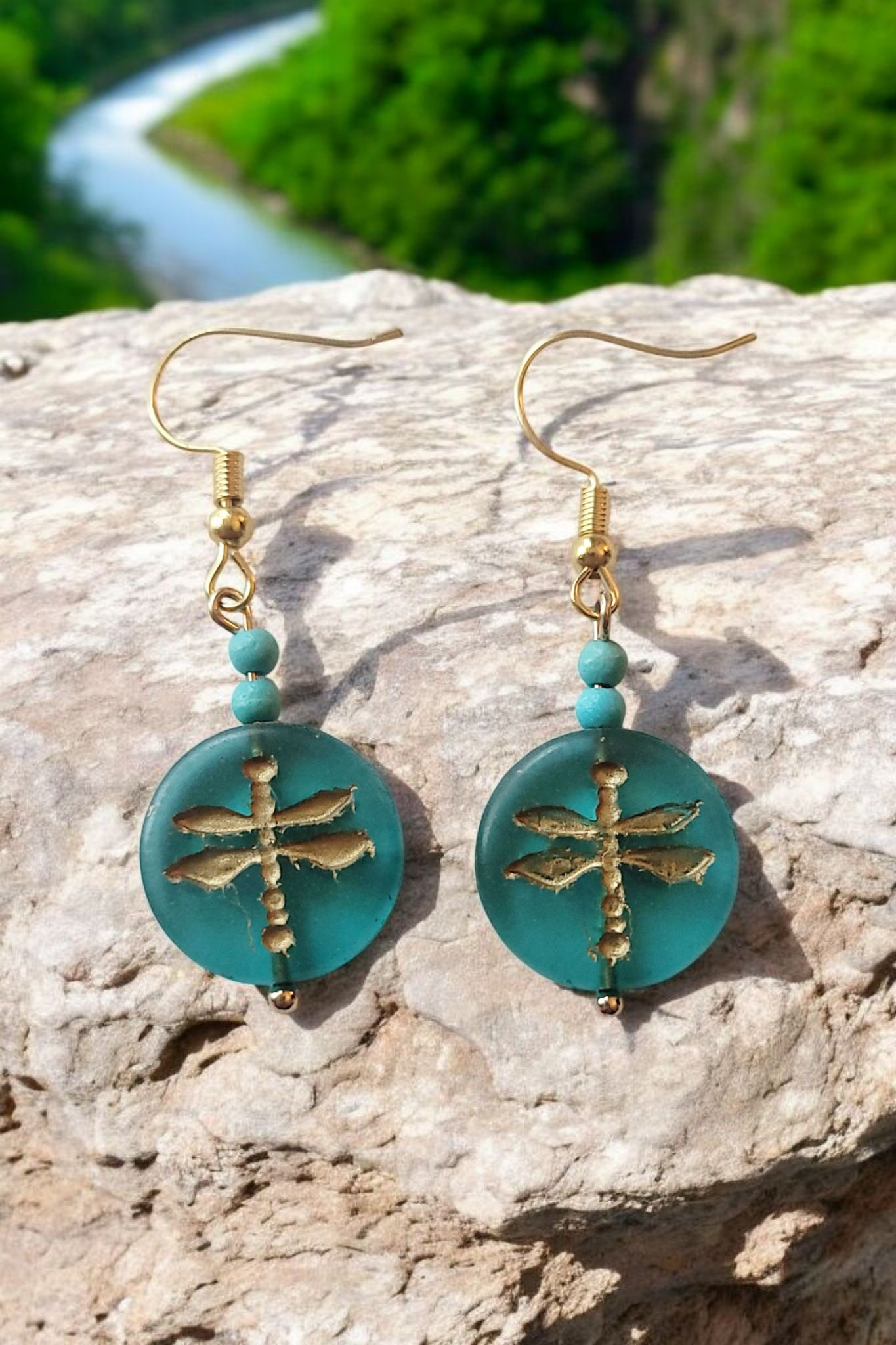 Blue Green Dragonfly Earrings 