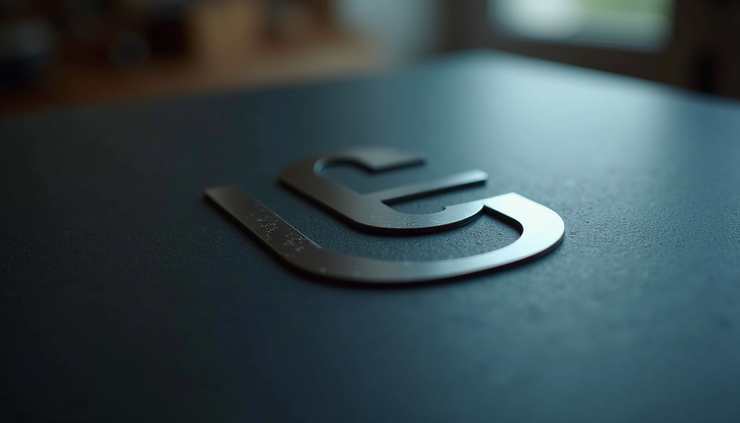Close-up of a logo with poor contrast making it hard to read