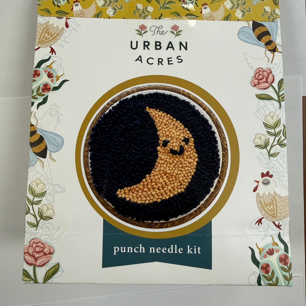 The Urban Acres punch needle kit with smiling moon