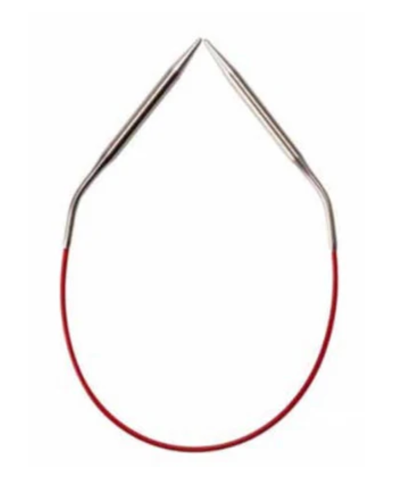Circular knitting needles with red cable