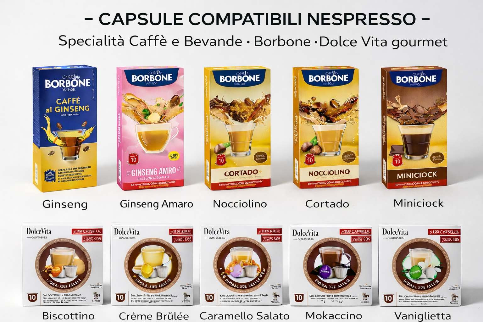 100 Capsule Compatibili Nespresso Borbone & Dolce Vita Mix Degustazione Solubili