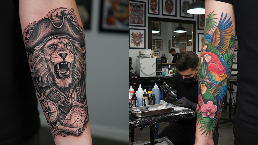 Close-up view of fresh tattoo on forearm with slight redness