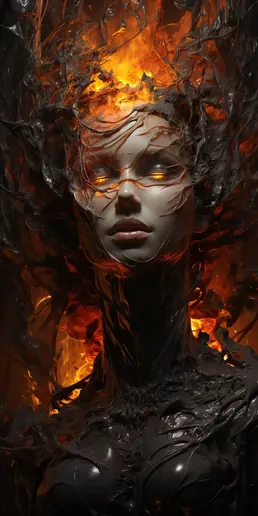 Woman in fire and brimstone hell