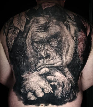 Gorilla cover up tattoo backpiece.