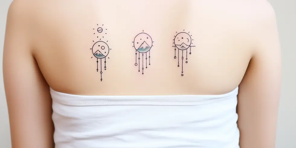 Three small meaningful tattoos on woman's back
