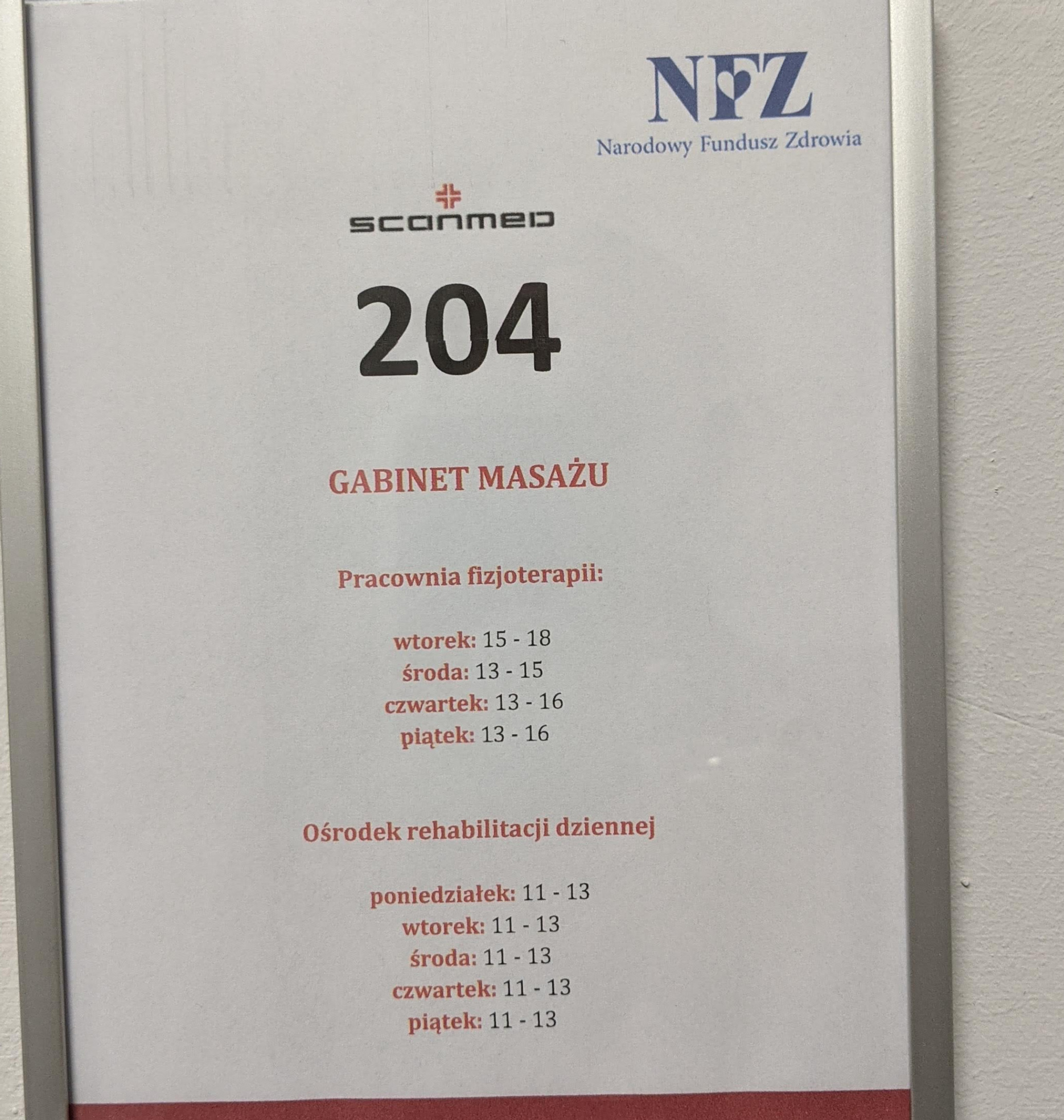 Pracownia fizjoterapii lub Ośrodek rehabilitacji dziennej