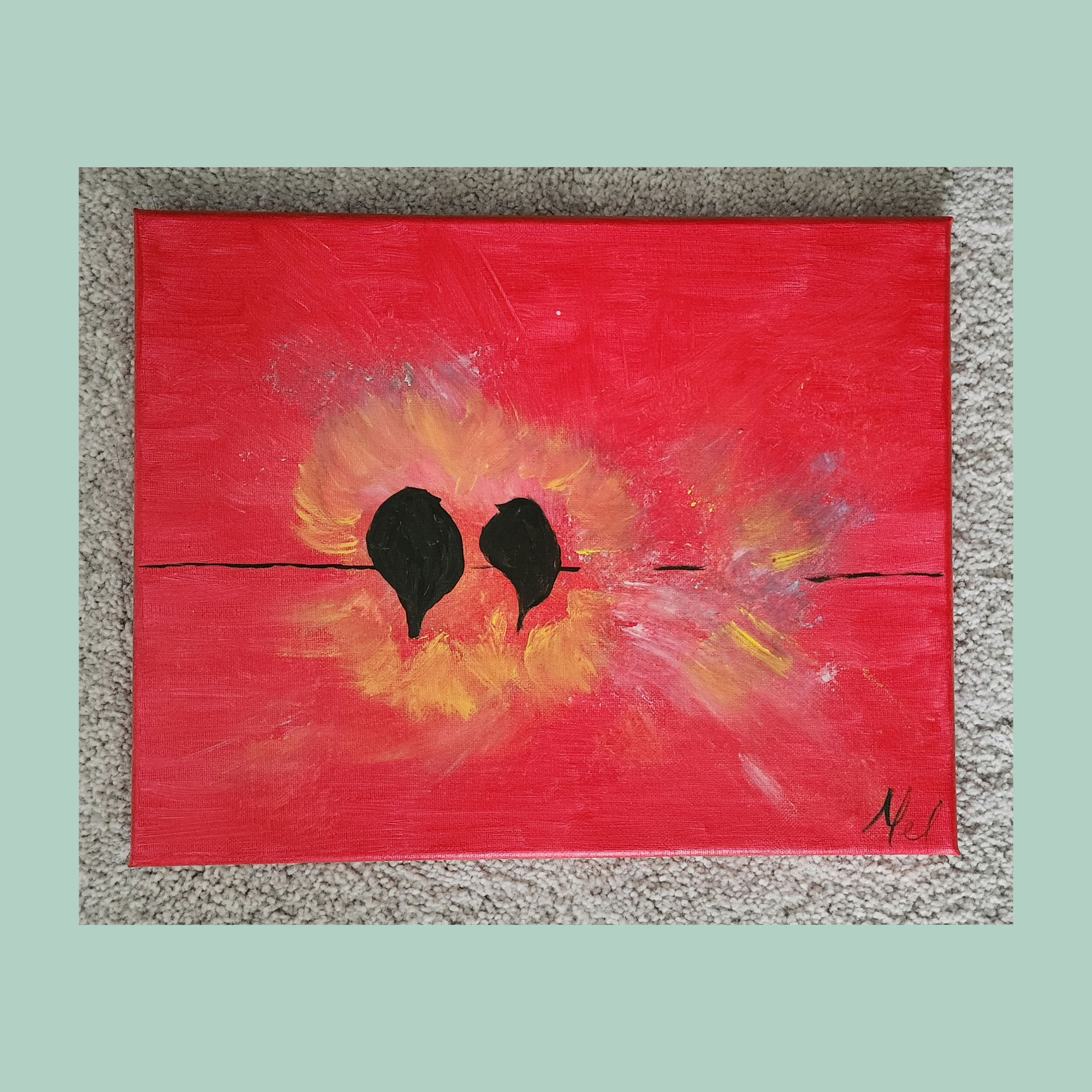 Two birds on a wire painting