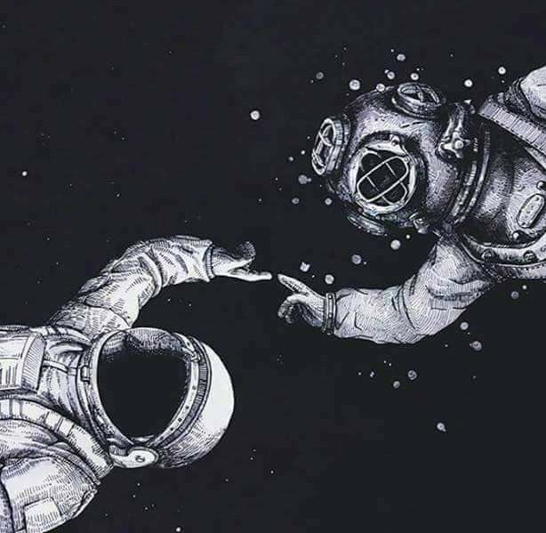 a diver in outer space