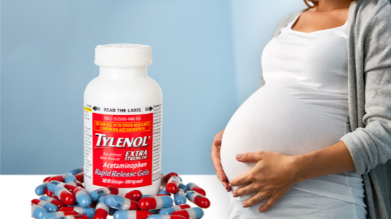 Depiction of a pregnant woman with Tylenol.