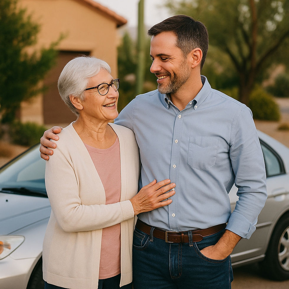 Arizona family standing by vehicle with peace of mind after setting up Transfer on Death (TOD) to protect from ALTCS estate recovery.