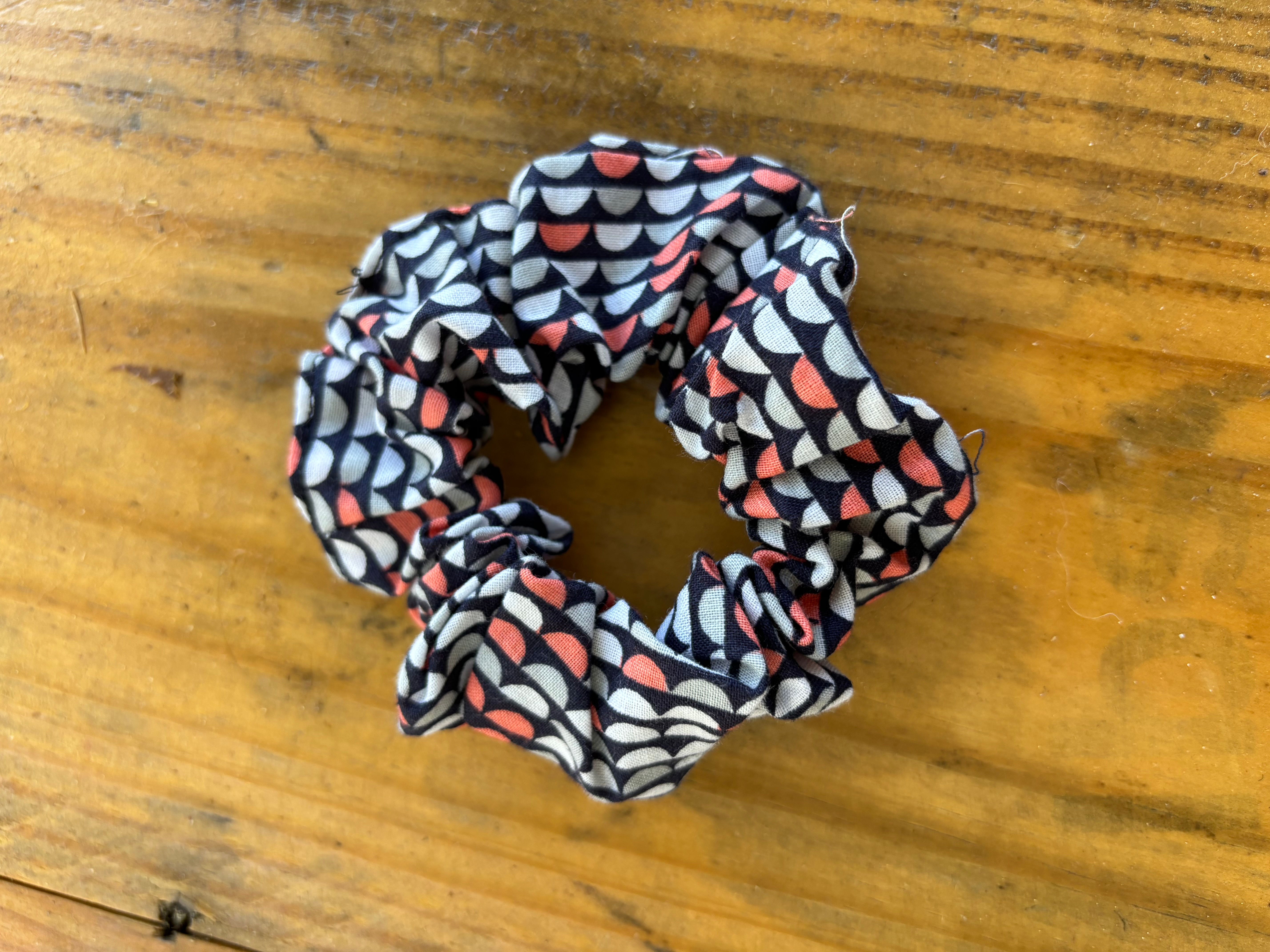 Navy Peach Scrunchie