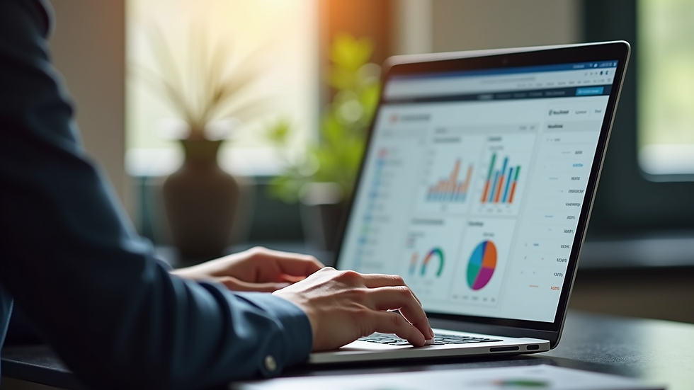 Close-up view of a person using accounting software on a laptop