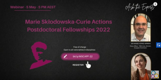 Webinar Recording & Presentation: Marie Sklodowska-Curie Actions Postdoctoral Fellowships 2022