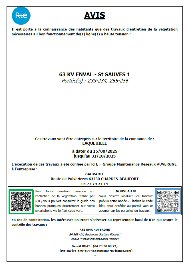 avis Travaux d'entretien de la végétation