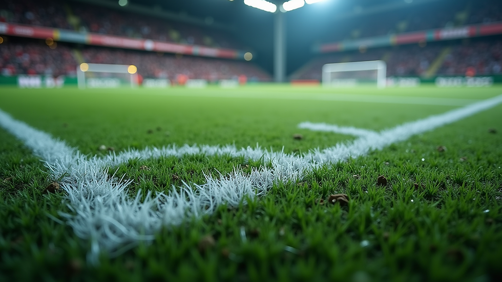 Close-up of a football pitch with data overlays