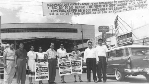 Picket line in Nuevo Laredo supporting the Tex-Son strike in San Antonio of the ILGWU [Sophie Gonzales is 4th from right].