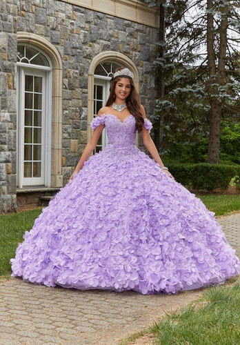 strapless open back dress 3D Flower Lilac Sweet 15 Dress Off the Shoulder Quince Dress 66601   Viniodress
