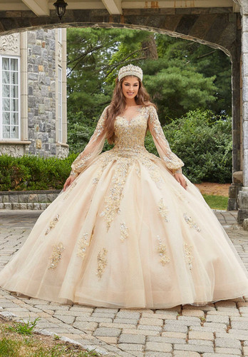 slim fit dress slacks Princess Tulle Lace Appliqued Off Shoulder Champagne Quinceanera Dress main image 1