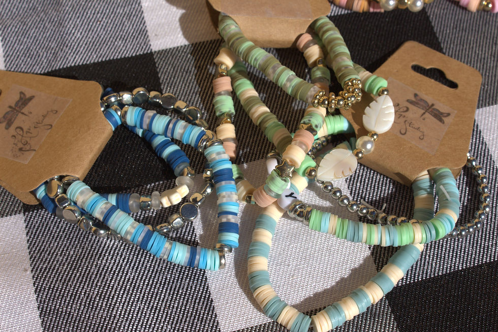 Thumbnail: Clay beaded bracelet, set of 3