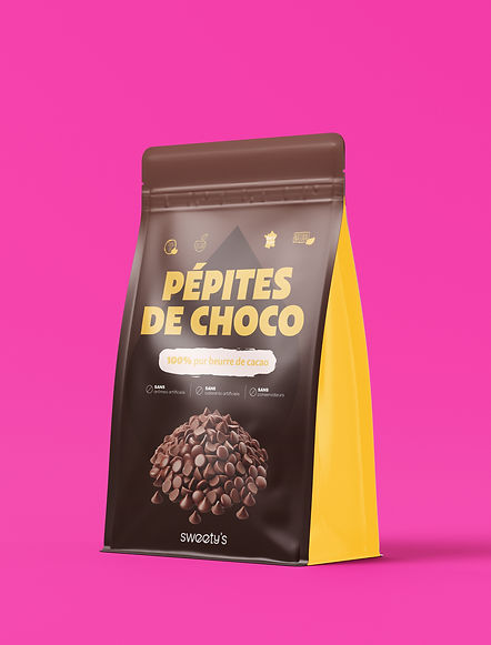 Mockup du pack d'ingrédient pépites de chocolat de la marque Sweety's