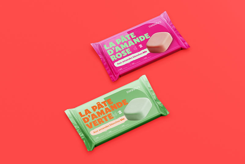 Mockup des packs de pâte d'amande de la marque Sweety's