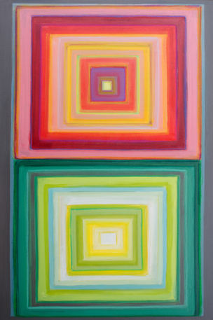 Color blocks, original painting by Lisa Shimko. Reds, greens, sunset colors. modern art. contemporary art.