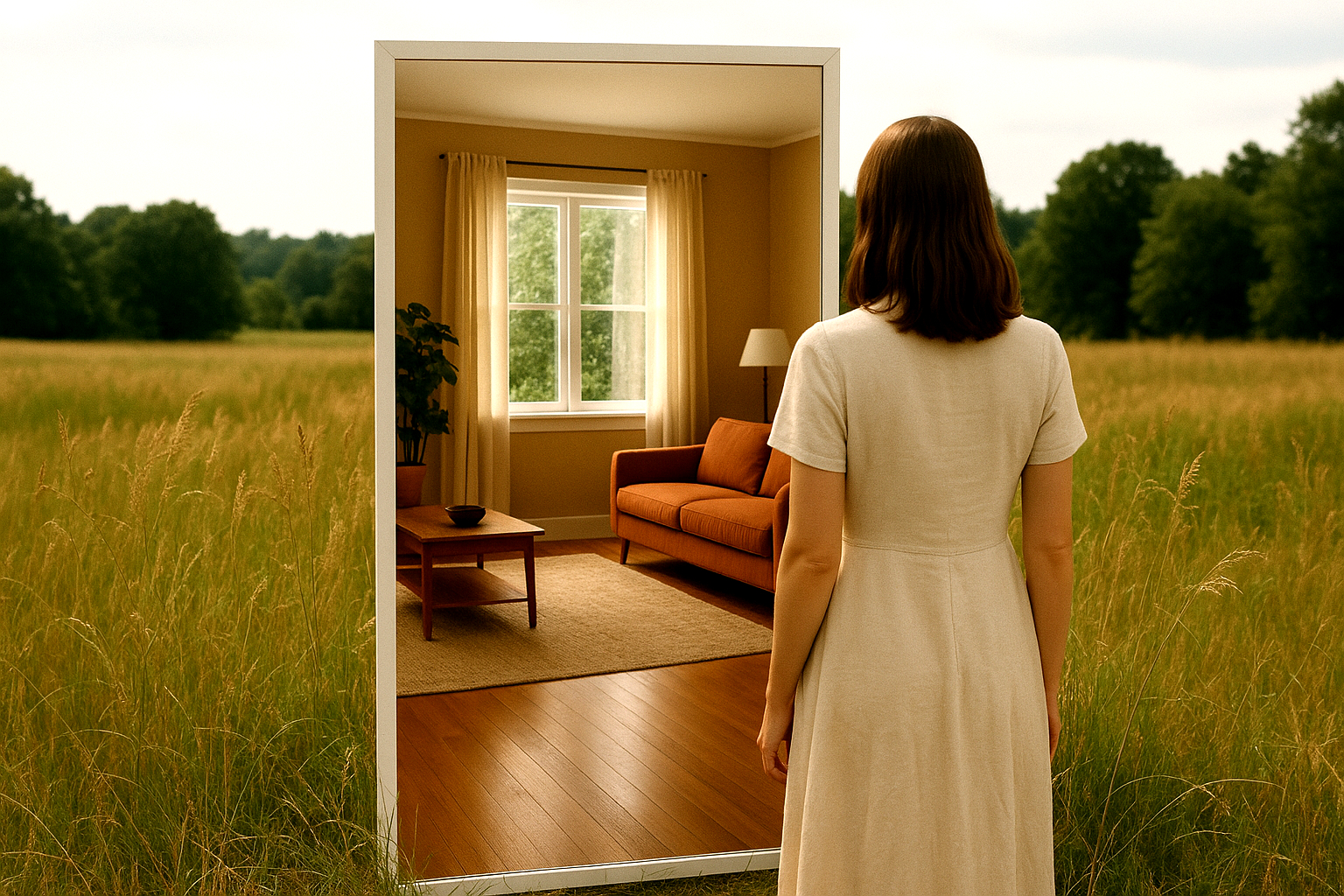 Femme devant son lieu de vie