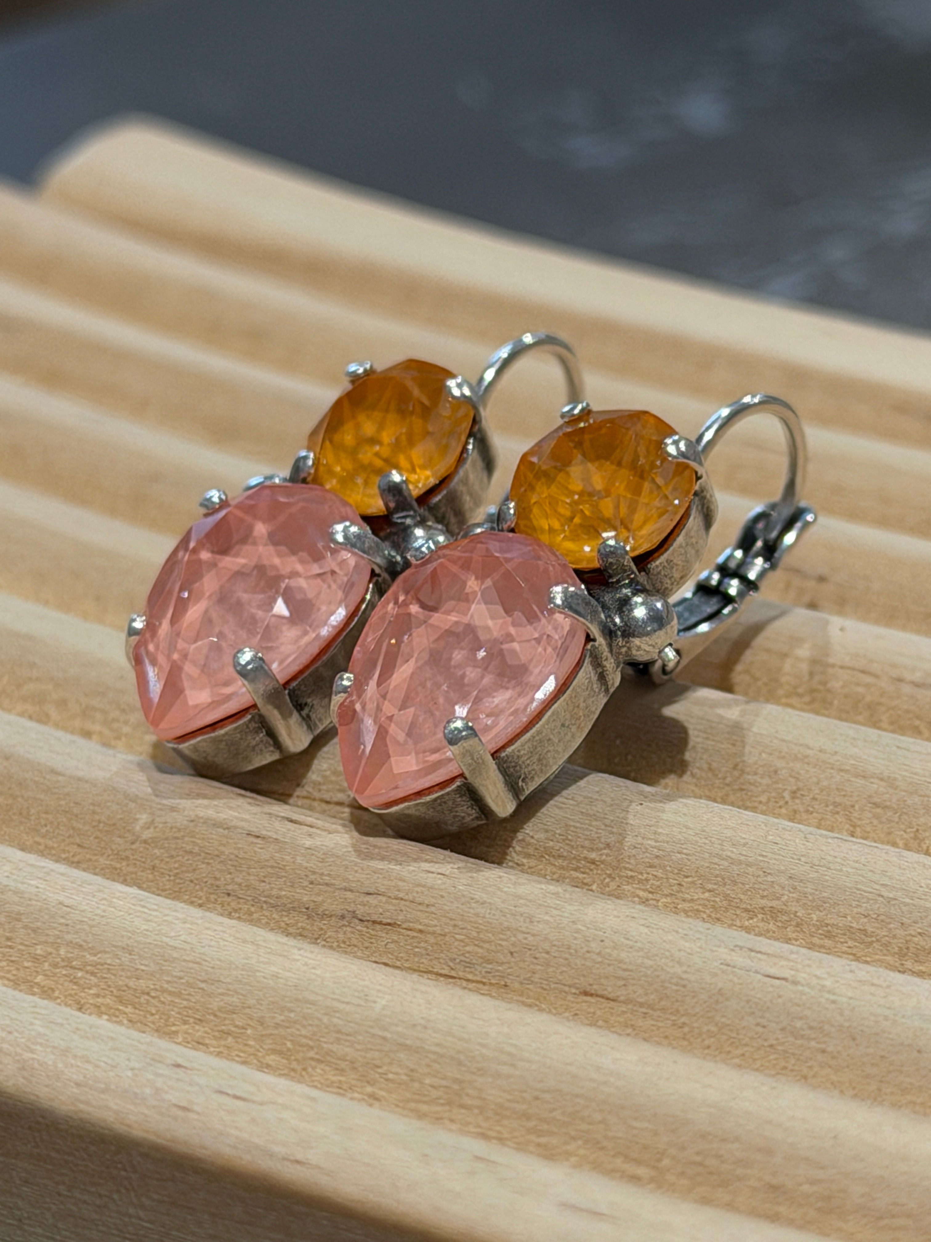 Ohrhänger Swarovski Tropfen zweifach - rosa/orange