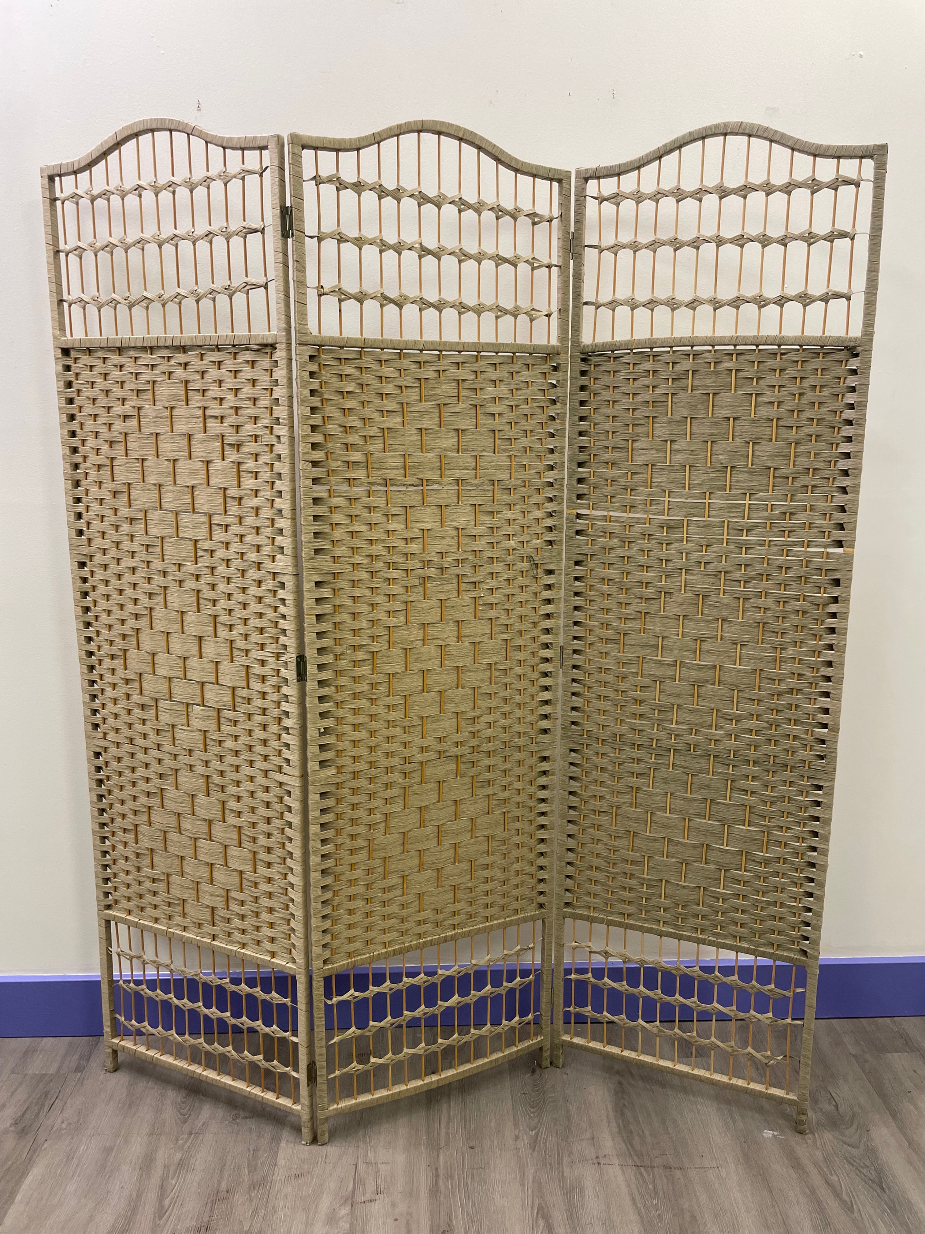 Neutral Blonde Woven Rattan Room Divider