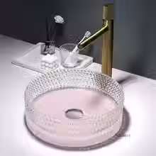 Thumbnail: Modern Bathroom Sinks Tempered Glass Counter Basin Washing Sinks Light Luxury