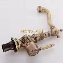 Thumbnail: Luxury Antique Bronze Copper Carving Deck Mounted Kitchen Faucet Bathroom Basin