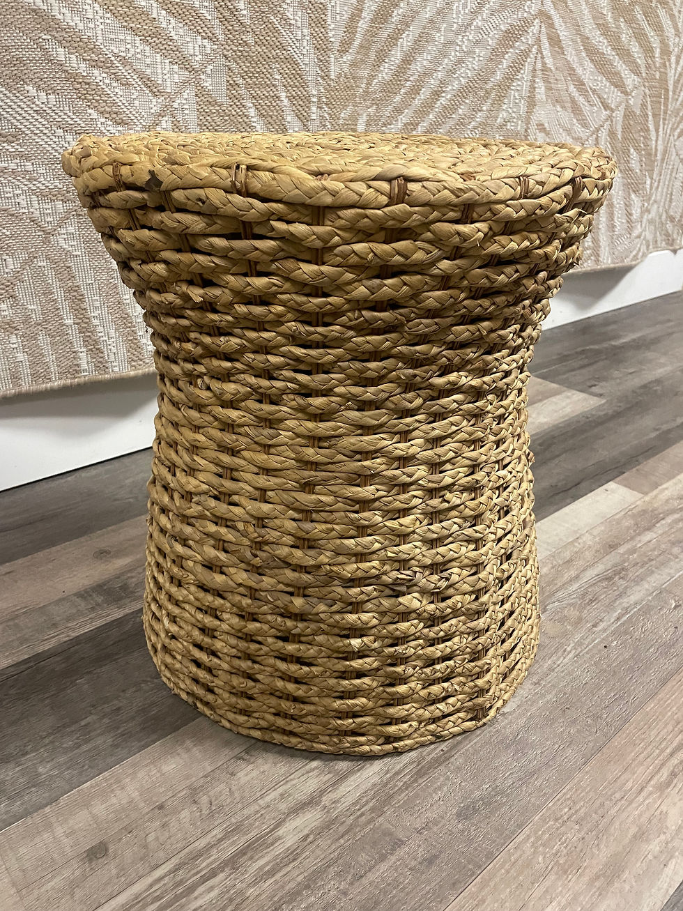 Thumbnail: Handwoven Water Hyacinth & Wood Stool/Side Table.