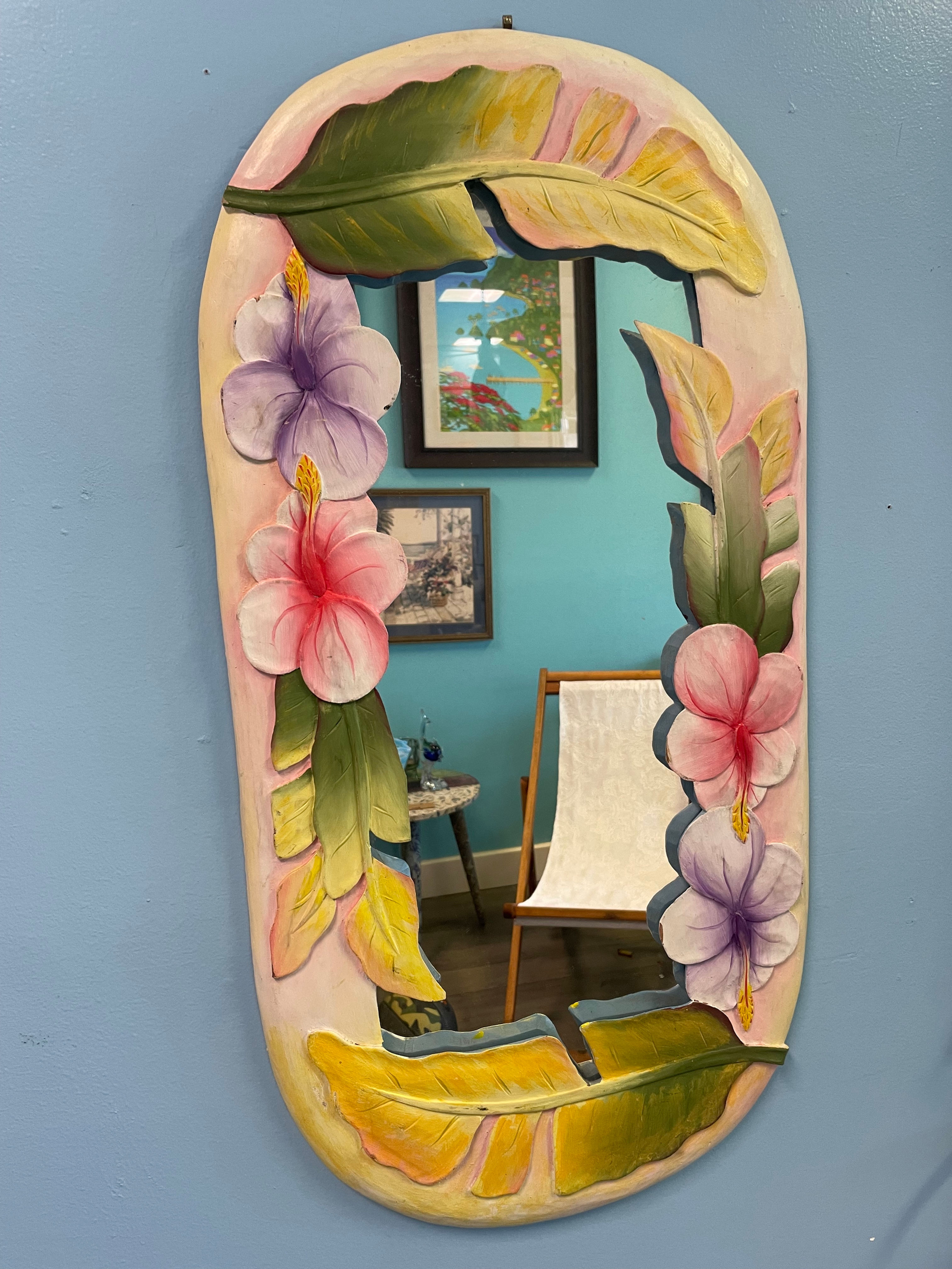 Hibiscus & Banana Leaves Hand-crafted Mirror