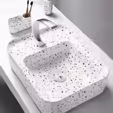 Thumbnail: White Bathroom Sinks Modern Household Washbasins Terrazzo Ceramic Washing Sink