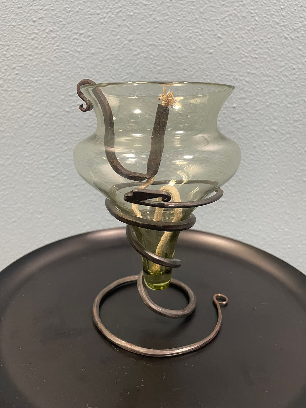 Thumbnail: Blown Glass Forged Iron Oil Candle