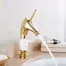Thumbnail: Free shipping Golden unicorn Faucets Bathroom Crystal body icorne Basin Mixer