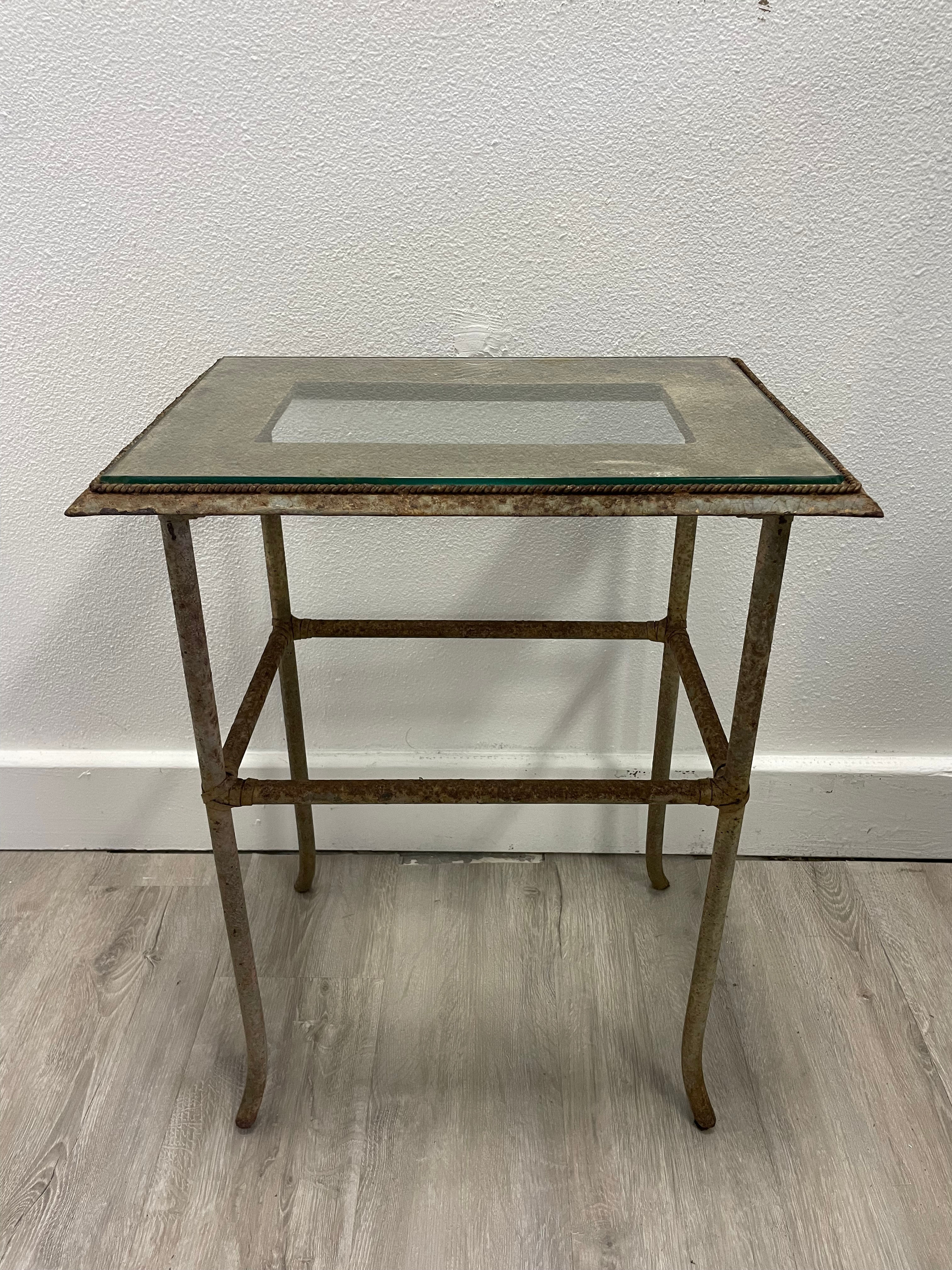 Vintage Wrought Iron Glass Top SideTable