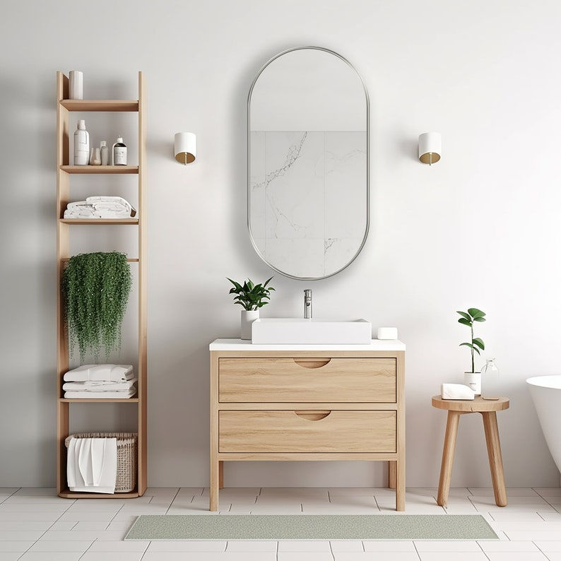 Thumbnail: Pill Shaped Mirror - Vertical Oval Mirror - Minimalist Wall Mirror - Capsule Mir