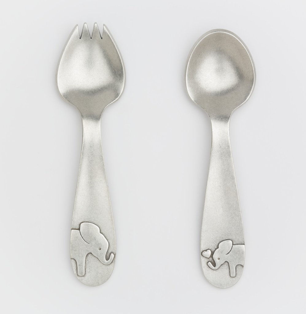 Elephant Design Pewter Baby Feeding Set