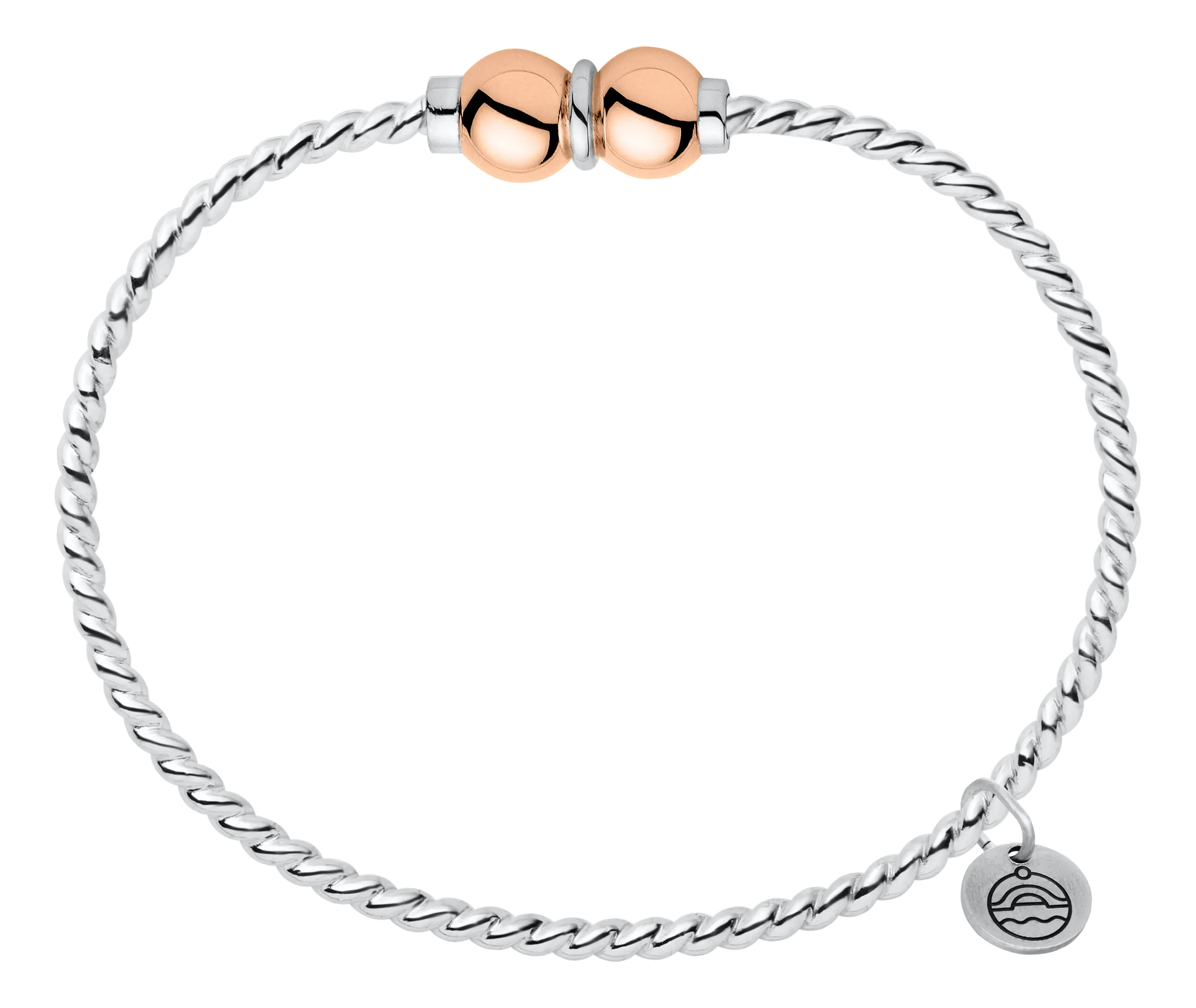 Cape Cod Jewelry - Sterling Silver "Rope" & Double 14kt Rose Gold Ball Bracelet