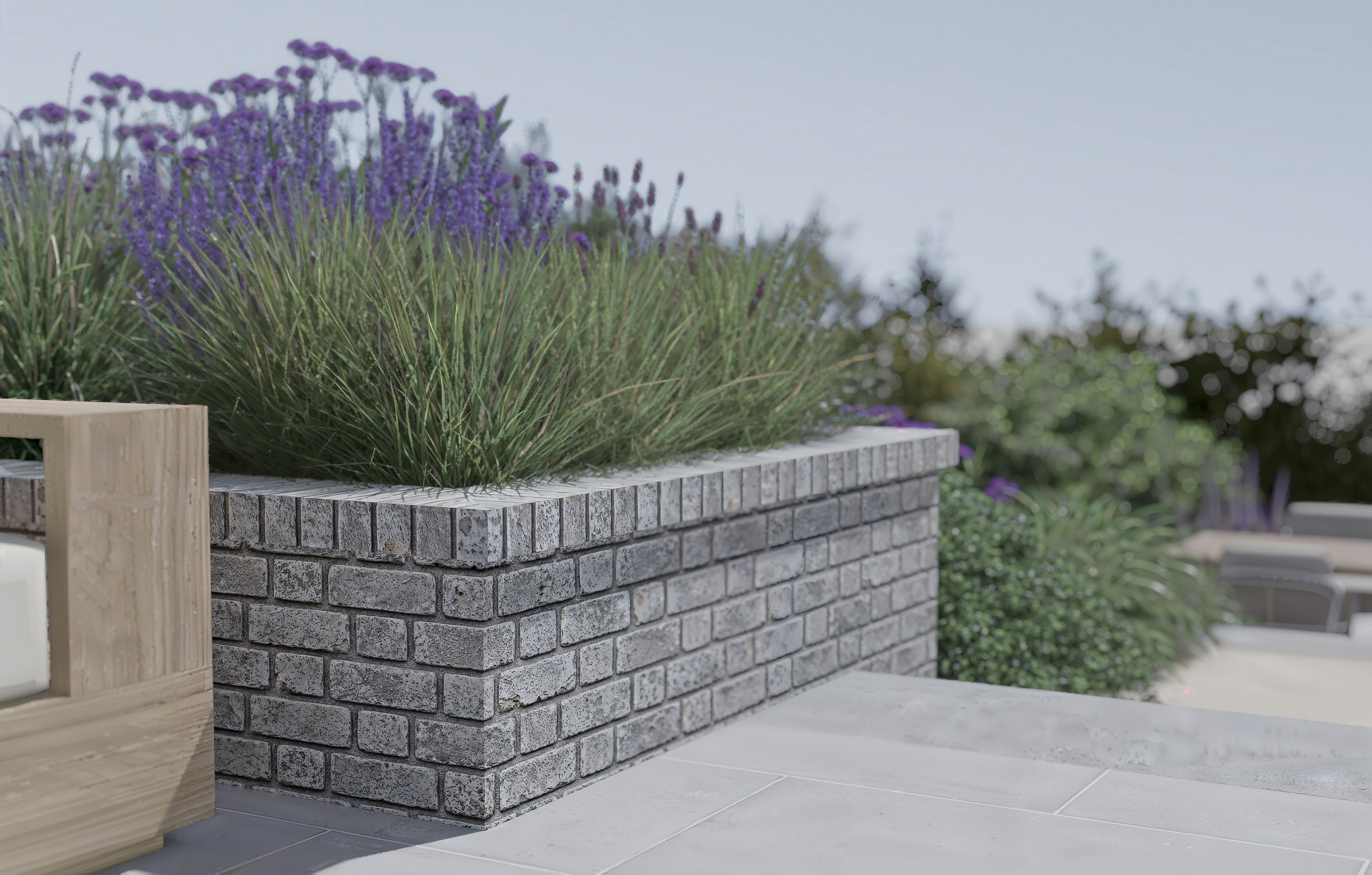 Detail of stone steps, retaining walls and planting in the Clonakilty design