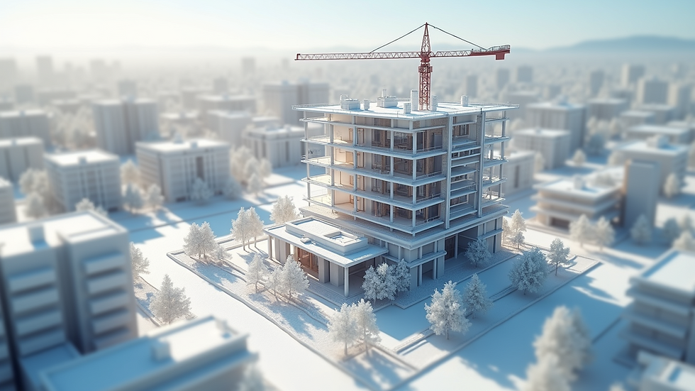 Vista aérea de un modelo BIM digital de un edificio en construcción