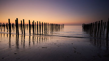 Opaalkust, Frankrijk, kust, strand, water, zand, zonsondergang, kleur